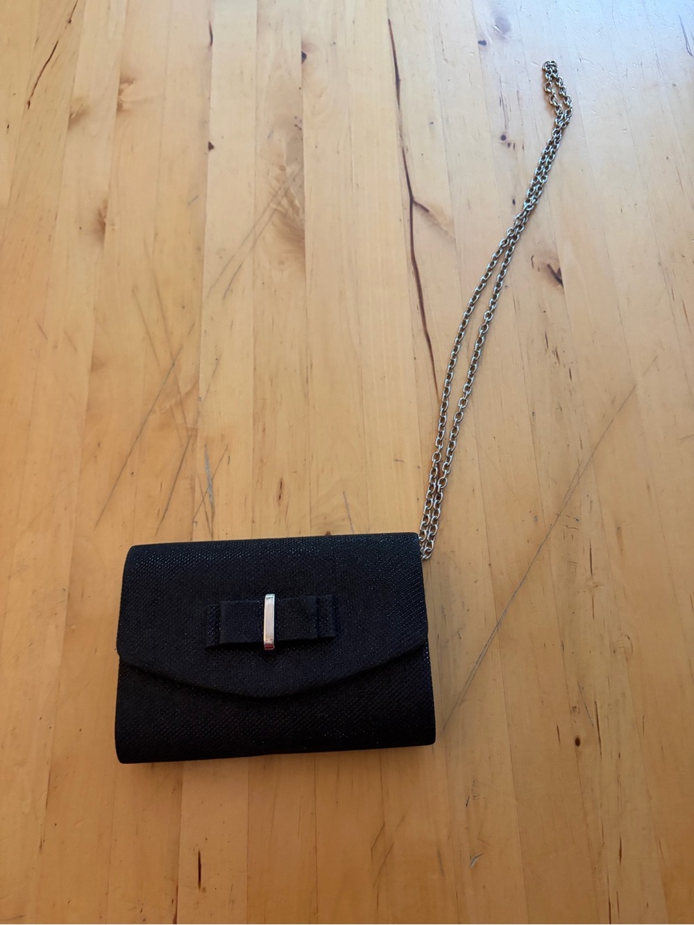 Gunne Sax Black Bow Crossbody Clutch with Silver Chain